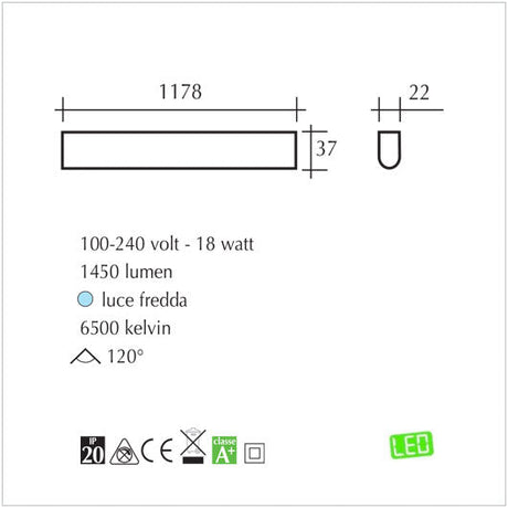 Plafoniera reglette a luci Led sottopensili con tasto on off - 18 watt - illuminazione per interni