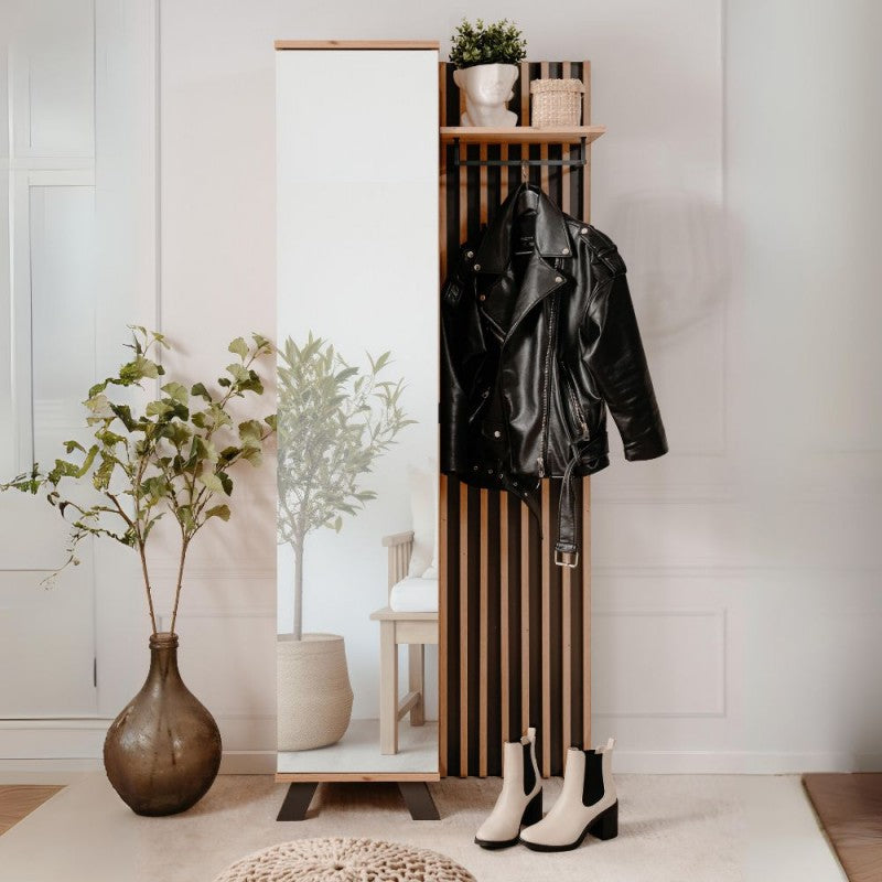 Mobile ingresso Medan cannettato con specchio e 4 ripiani interni