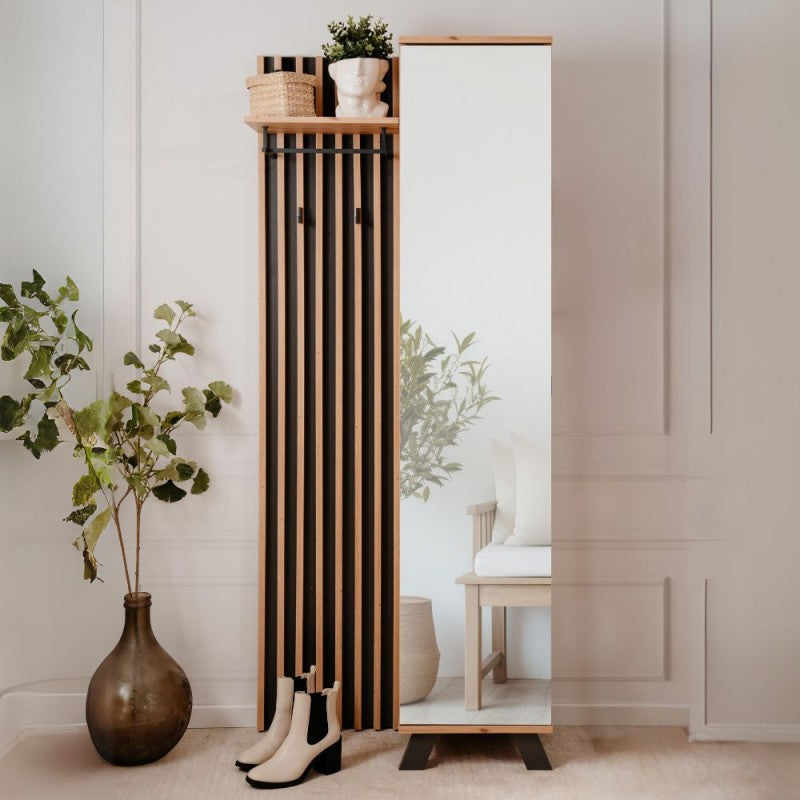 Mobile ingresso Medan cannettato con specchio e 4 ripiani interni