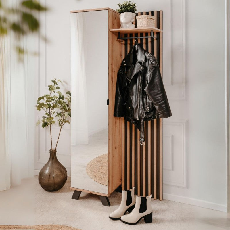 Mobile ingresso Medan cannettato con specchio e 4 ripiani interni