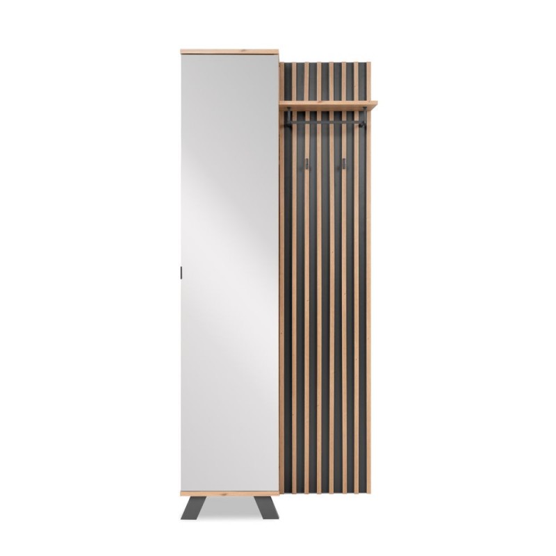 Mobile ingresso Medan cannettato con specchio e 4 ripiani interni