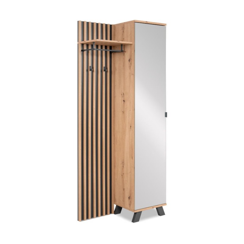 Mobile ingresso Medan cannettato con specchio e 4 ripiani interni