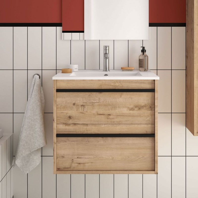 Mobile bagno sospeso rovere ostippo con lavabo 2 cassetti 60x45x54h