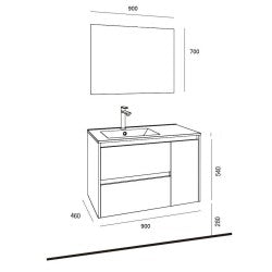 Mobile bagno sospeso con specchio rovere 90x46x54 H