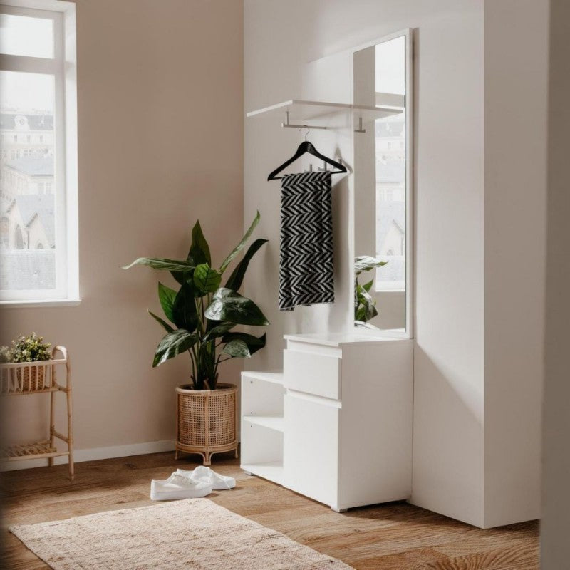 Mobile ingresso bianco con specchio