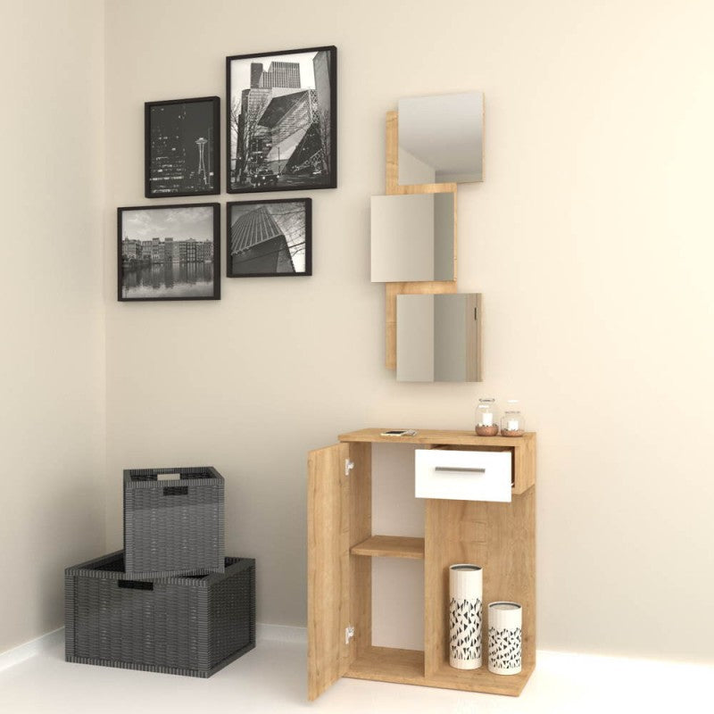 Mobile ingresso con specchi anta e cassetto rovere bianco