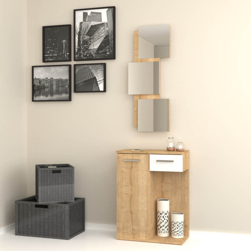 Mobile ingresso con specchi anta e cassetto rovere bianco