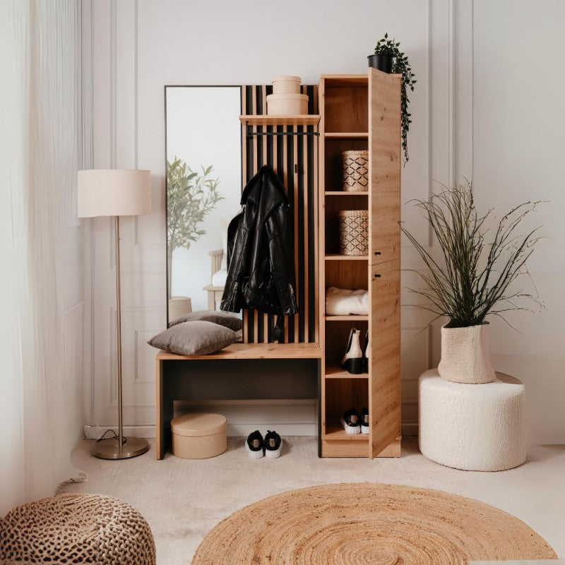 Mobile ingresso cannettato con 2 ante e panca colore quercia e antracite