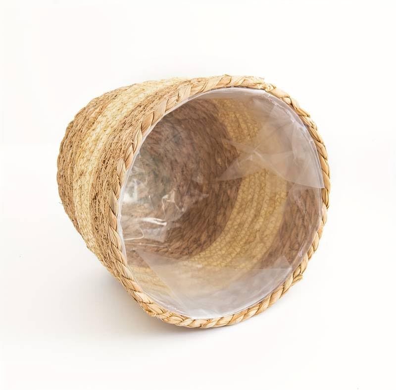 Set 3 Ceste (Large +Medium +Small) paglia intrecciata e corda di cotone +rivestimento interno in plastica .