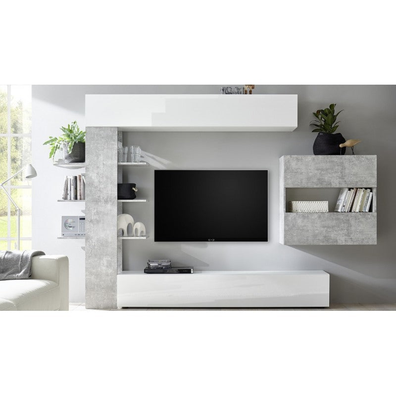 Parete Attrezzata con finitura Bianco e Beton