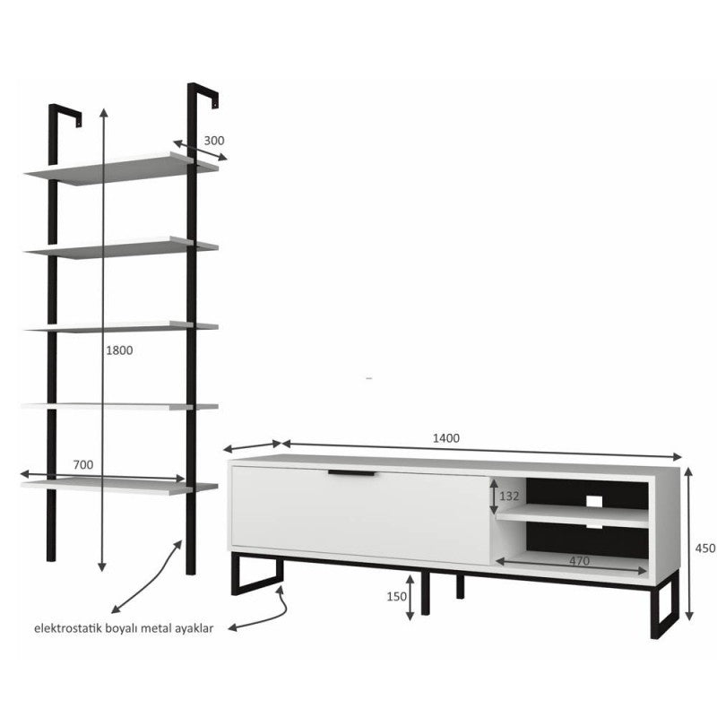 Parete attrezzata porta tv e libreria bianca