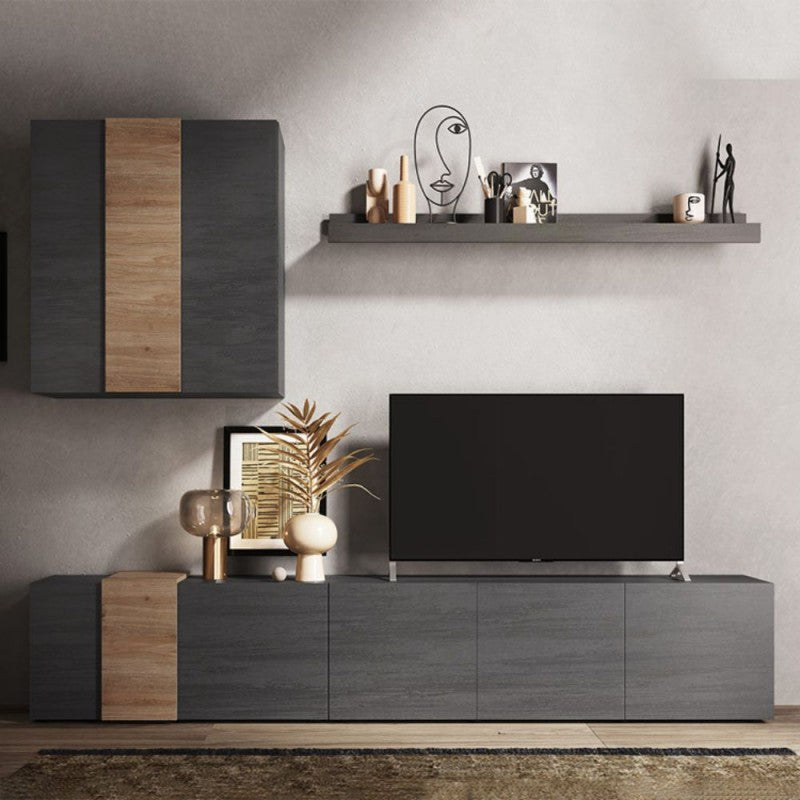 Parete attrezzata titanio rovere Kadiz