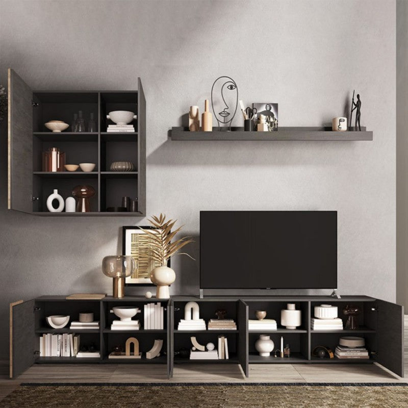 Parete attrezzata titanio rovere Kadiz