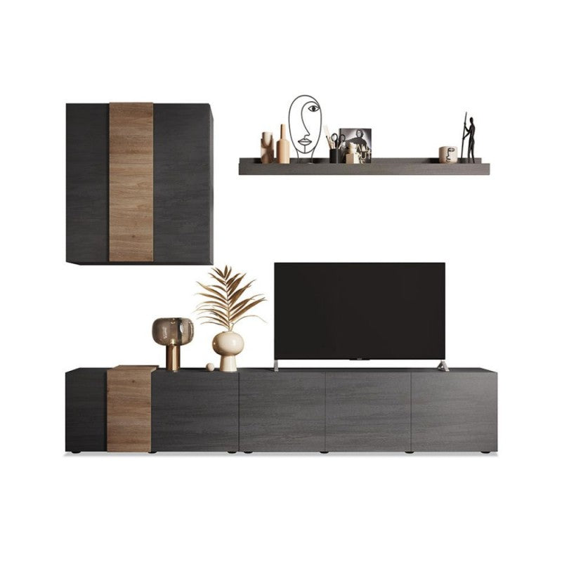 Parete attrezzata titanio rovere Kadiz