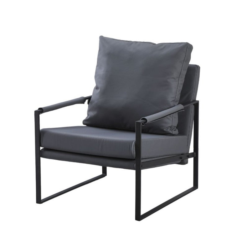 Poltrona  in ecopelle grigio scuro e struttura in metallo nero