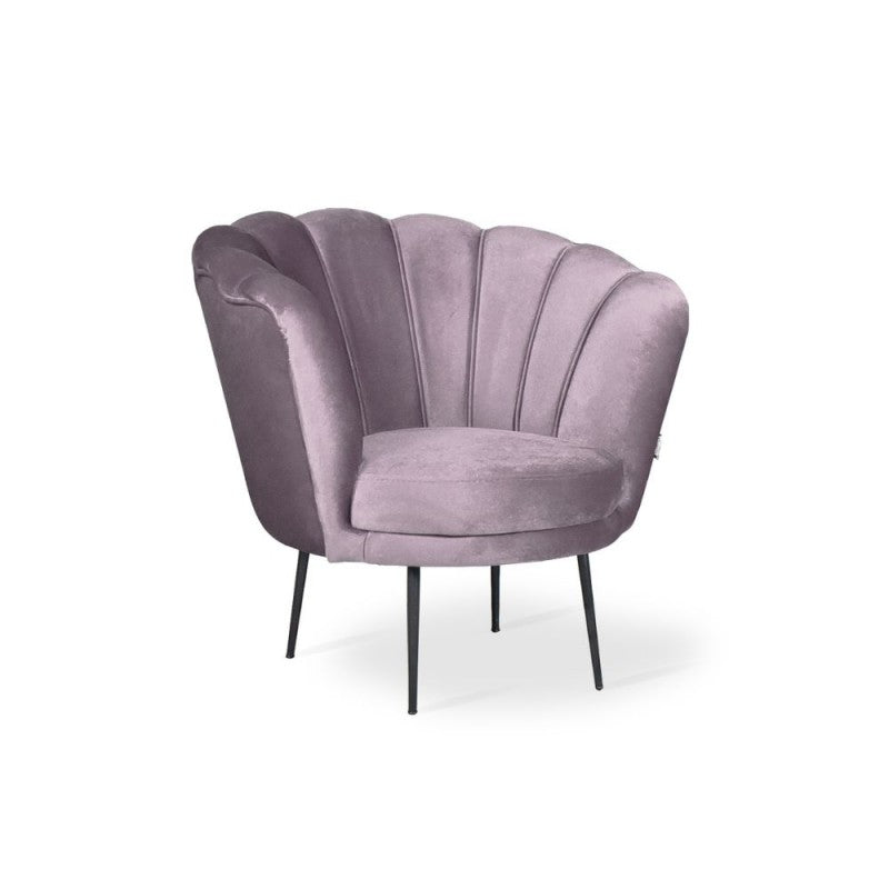 Poltrona forma conchiglia in velluto glicine