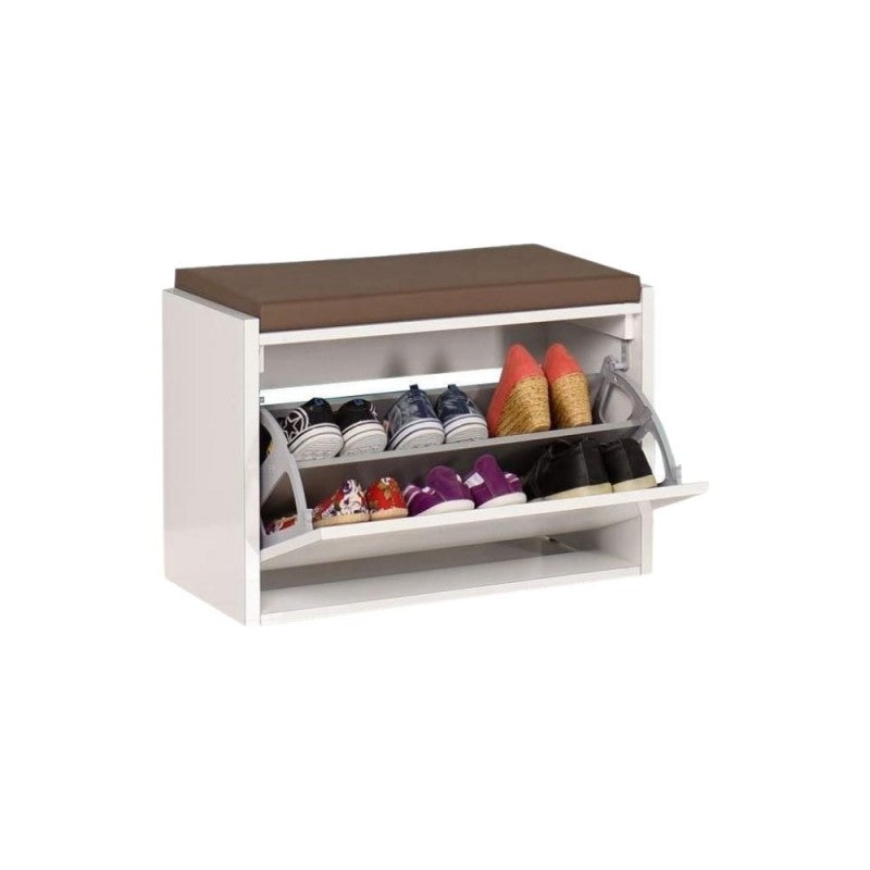 Scarpiera con panca bianca apertura a ribalta
