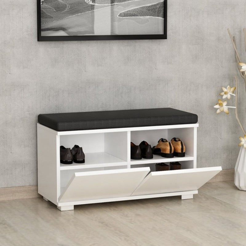 Scarpiera con pouff bianco nero Misure 80x35x42cm