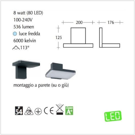 Applique Led da esterno Lampada a parete Sonia scheda tecnica