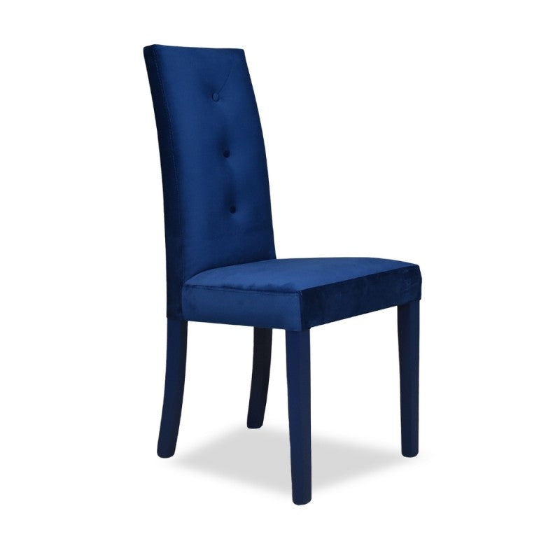 Sedia 3 bottoni in velluto blu e struttura in tinta Set 4 Pezzi