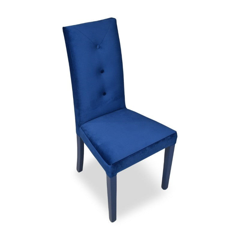 Sedia 3 bottoni in velluto blu e struttura in tinta Set 4 Pezzi