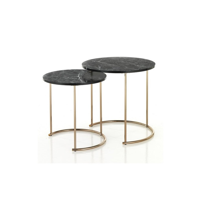 Set 2 tavolini initura Marmo Nero lucido