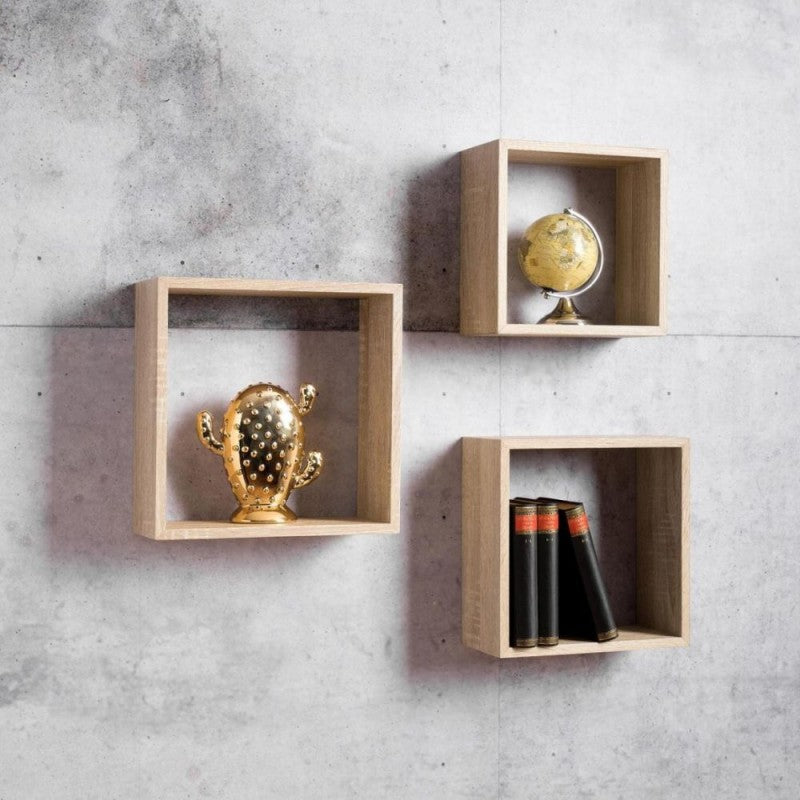 Set 3 mensole da parete forma cubo Set 3 mensole