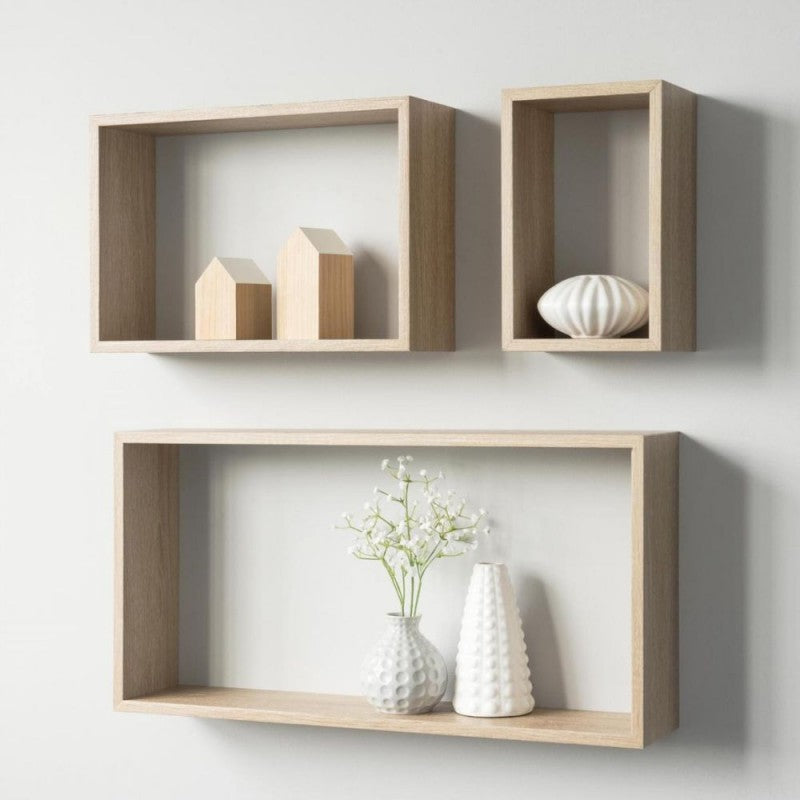 Set 3 mensole da parete forma rettangolare rovere