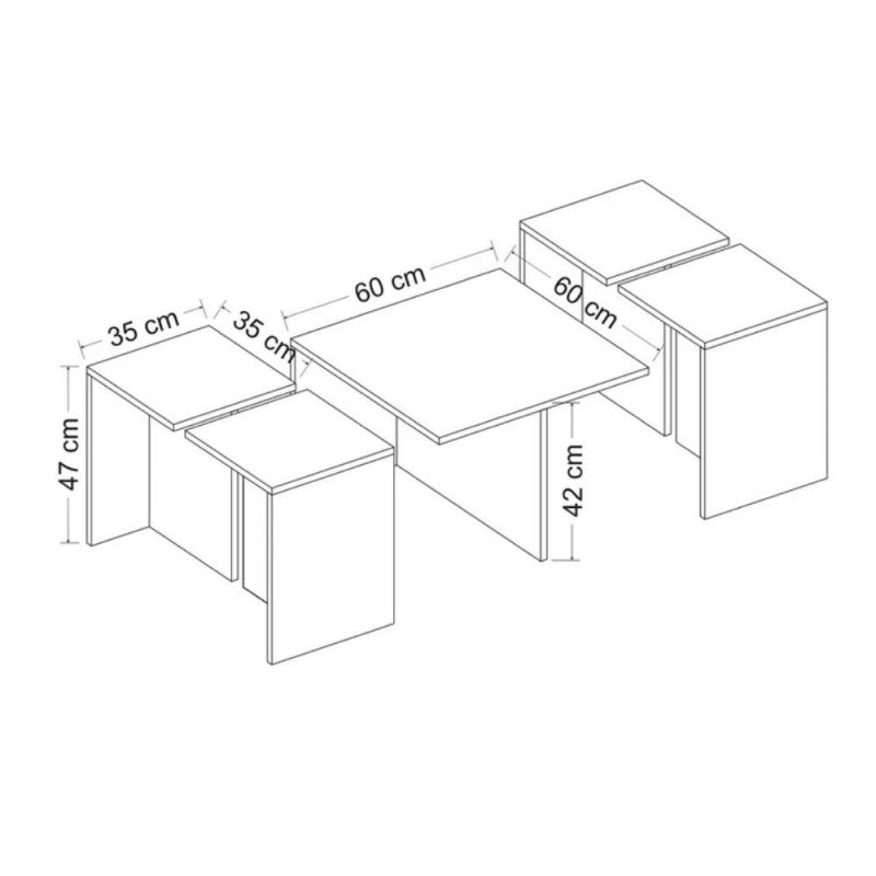 Set tavolini da salotto nero e noce nucleo effetto marmo.