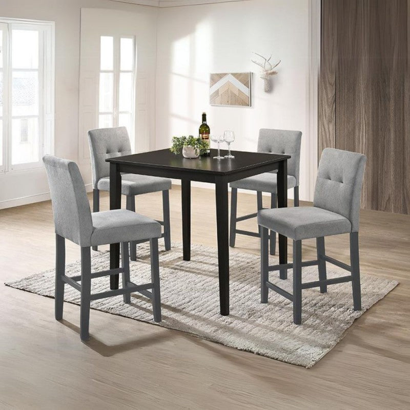Sgabello in legno colore grigio con seduta in tessuto grigio Set 02 pezzi.