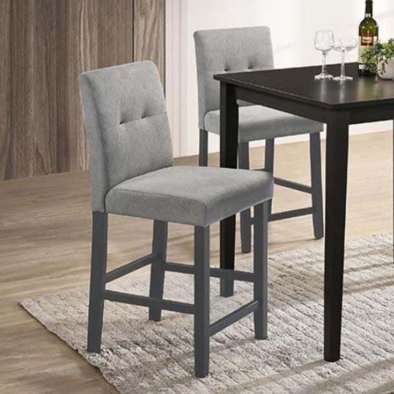 Sgabello in legno colore grigio con seduta in tessuto grigio Set 02 pezzi.