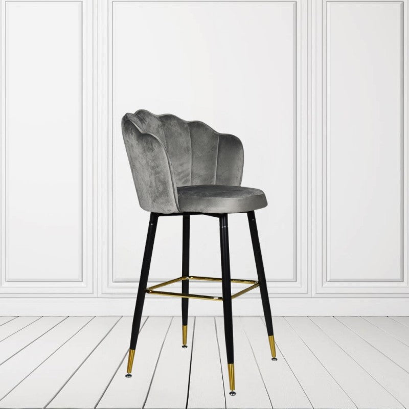 Sgabello in velluto con gambe nere e terminali dorati-Set 02 pezzi