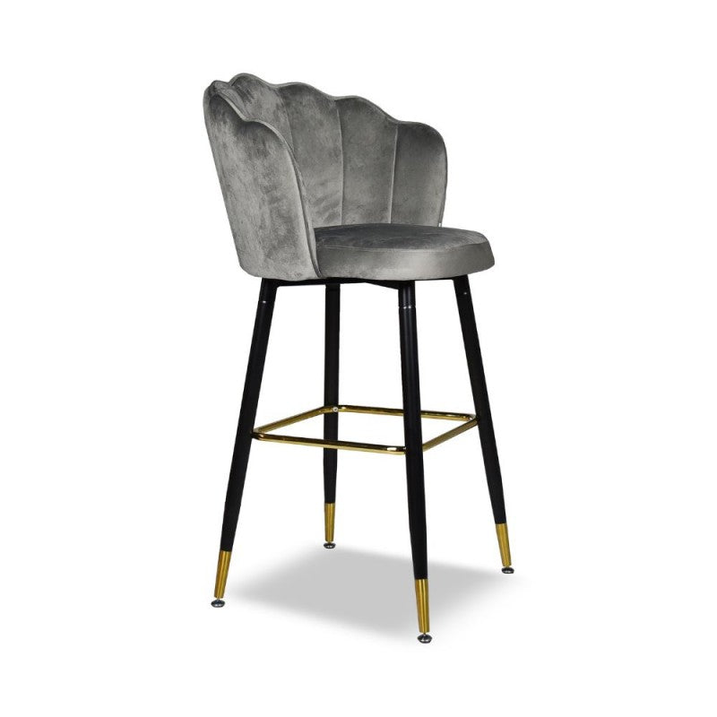 Sgabello in velluto con gambe nere e terminali dorati-Set 02 pezzi