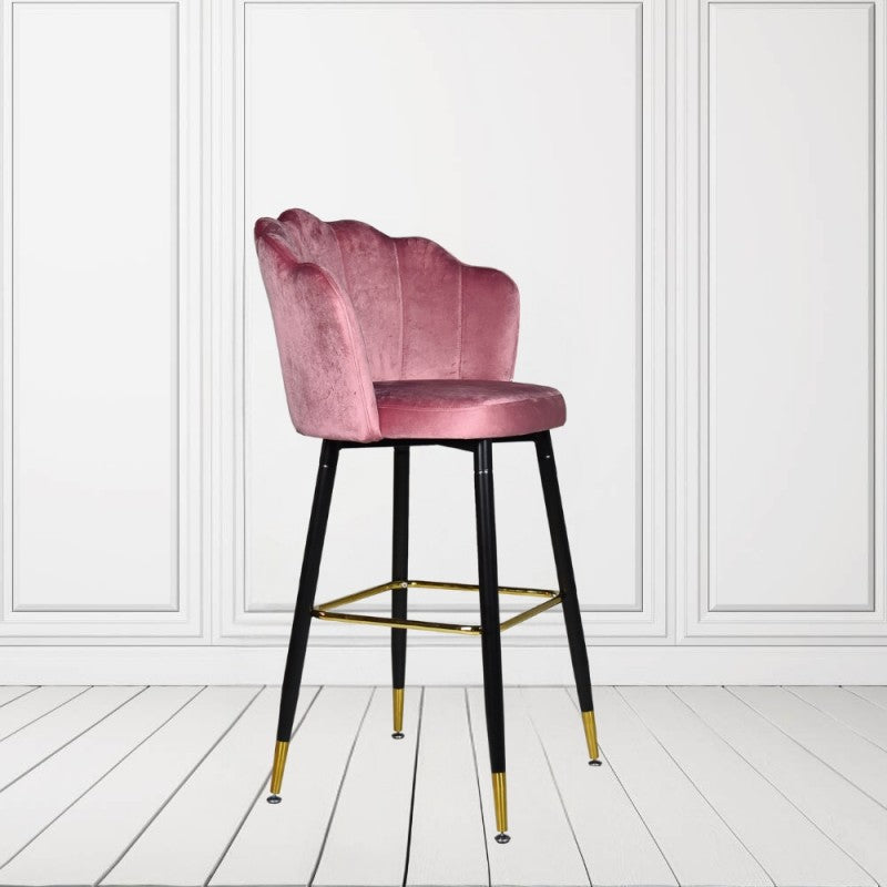 Sgabello in velluto con gambe nere e terminali dorati-Set 02 pezzi