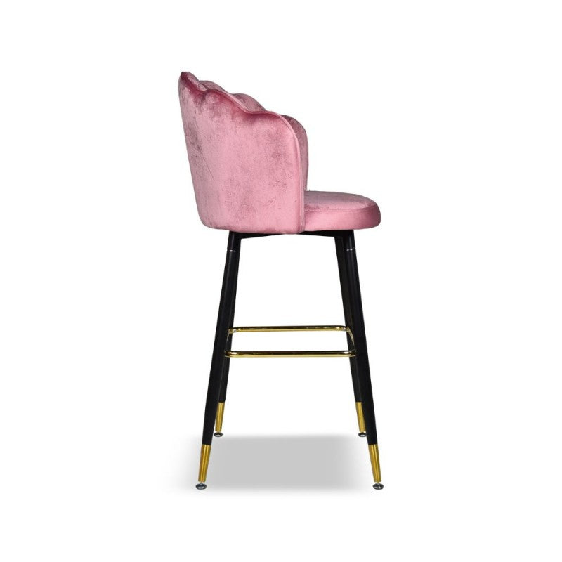 Sgabello in velluto con gambe nere e terminali dorati-Set 02 pezzi