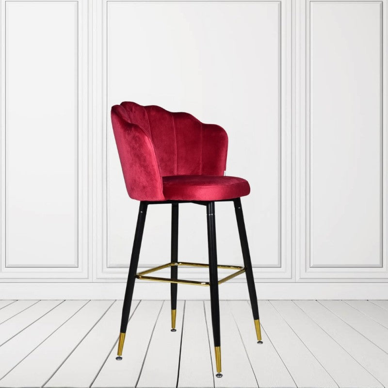 Sgabello in velluto con gambe nere e terminali dorati-Set 02 pezzi