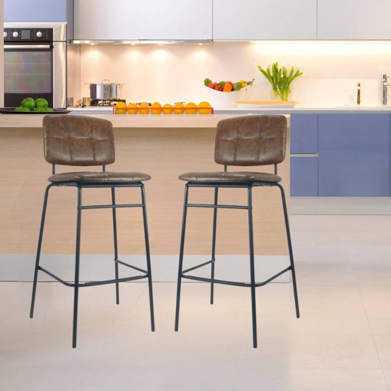 Sgabello Ross in ecopelle ruggine con gambe nere Set 02 pezzi.