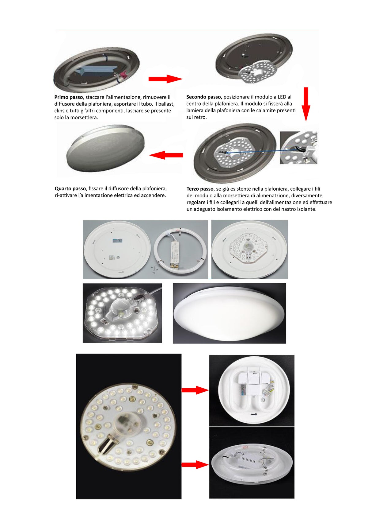 Modulo a Led tondo 12Watt con calamite per la sostituzione e conversione delle plafoniere con Neon circolare, alogene e con tradizionali portalampada, trasforma la vostra plafoniera in una a LED senza opere murarie.