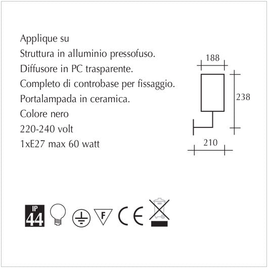 Applique per esterno da giardino - illuminazione per esterni - scheda tecnica