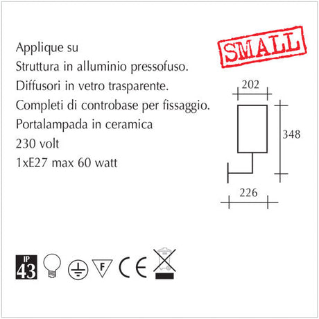 Applique da giardino - Lampada a parete per esterni - scheda tecnica