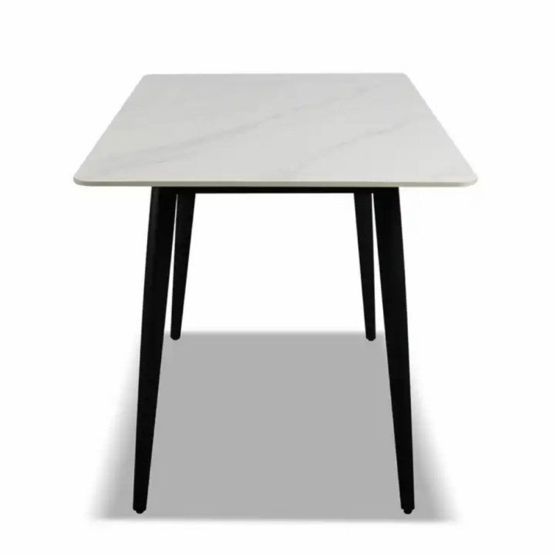 Tavolo 120x70x75 cm con piano bianco lucido e gambe nere