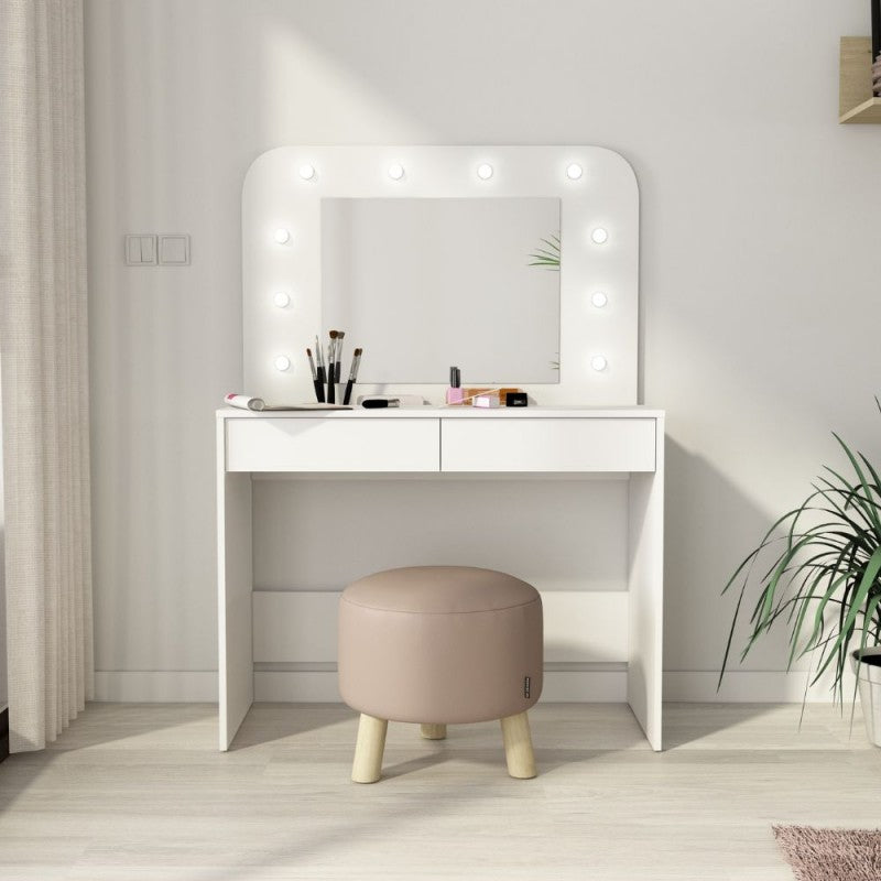 Toeletta da trucco con specchio luci e cassetti bianco