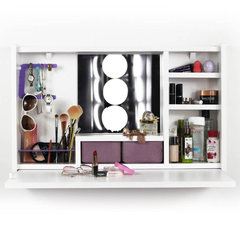 Toeletta da trucco richiudibile con specchio finitura bianco lucido