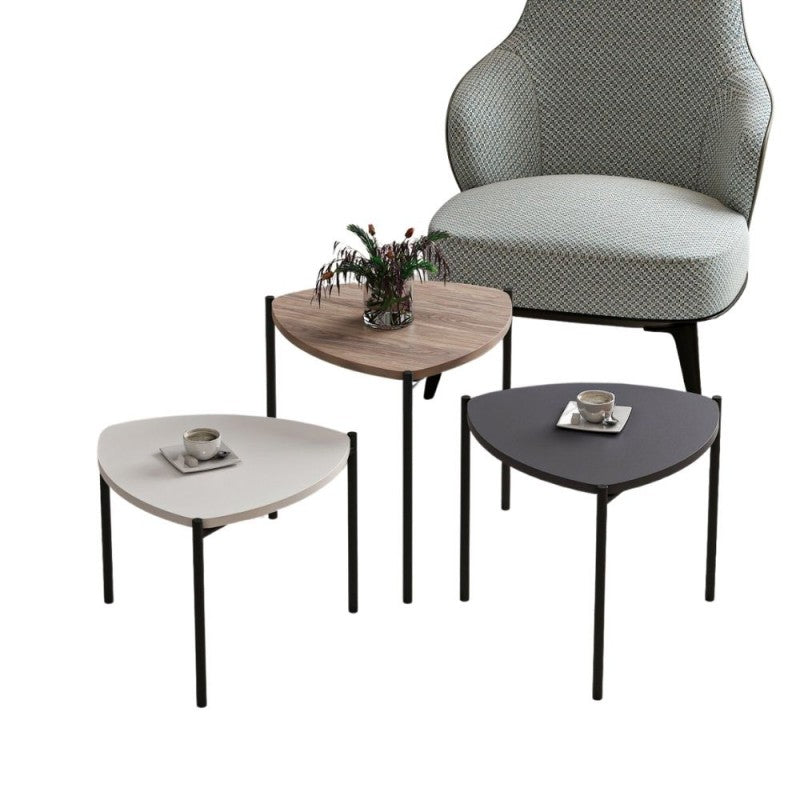 Tris tavolini da salotto bianco antracite noce