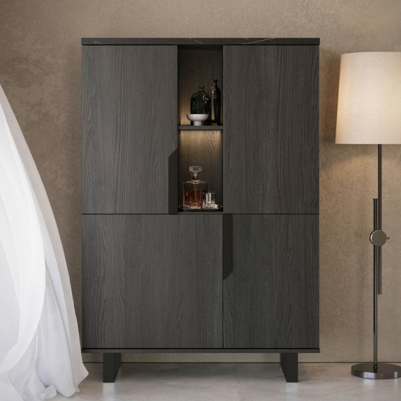 Vetrina credenza 2 ante palissandro nero 110x49x159h