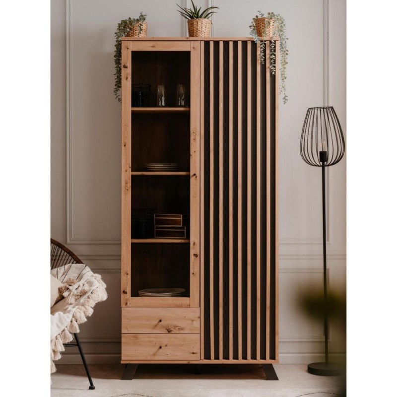 Vetrina 2 ante e 2 cassetti rovere antracite