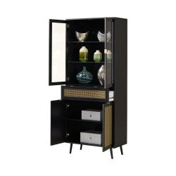 Vetrina  4 ante e cassetto nera con frontali effetto vimini