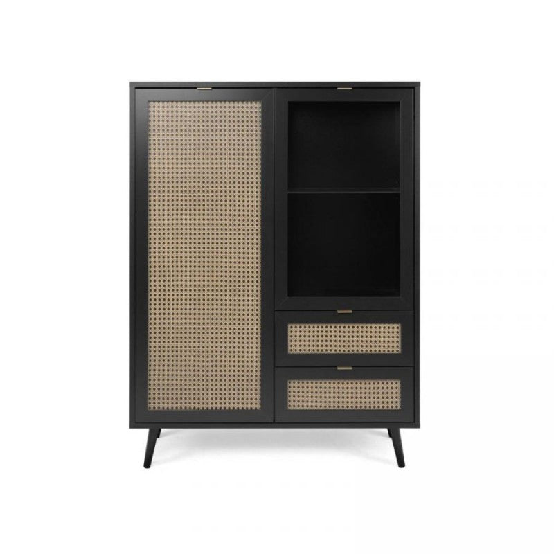 Vetrina  4 ante e cassetto nera con frontali effetto vimini