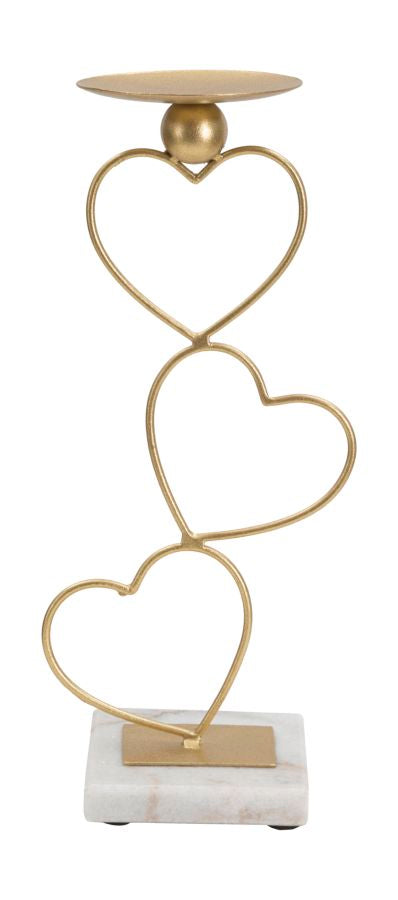Portacandele in metallo dorato cuori con marmo  Set 2 pezzi