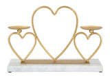 Portacandele Hearts  in metallo dorato con base in marmo bianco
